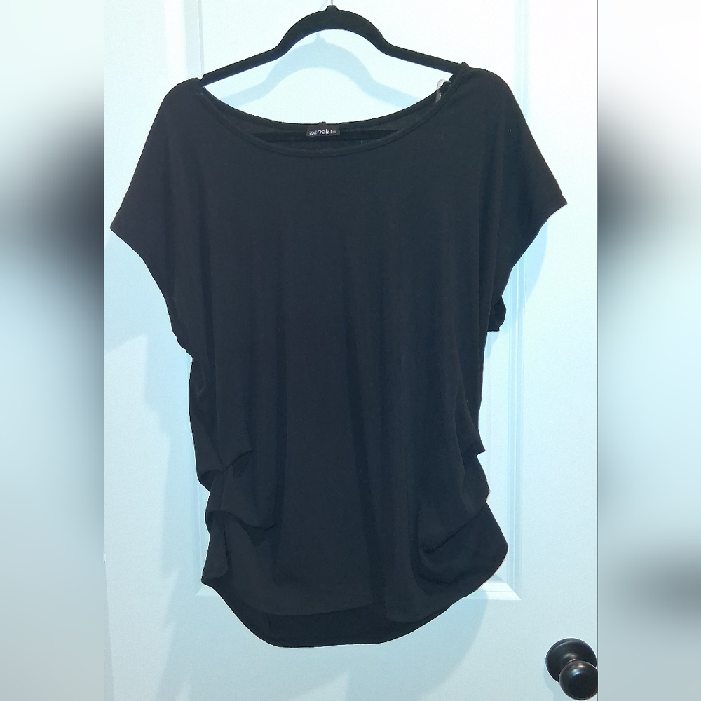 Zenobia Black Short Sleeve Draped Side Detail Top